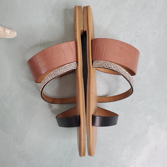 NEW Mocha Rhinestone Triple Strap Slip on Sandal - Picture 7 of 8